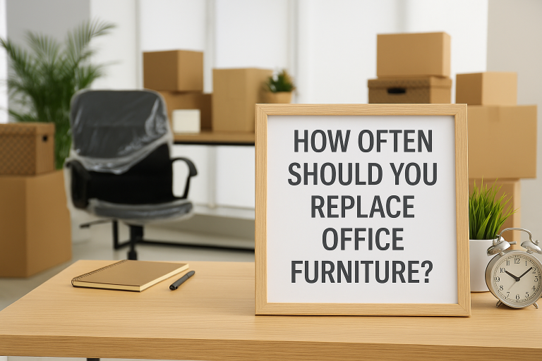 Modern Essex office with new ergonomic furniture, bright lighting, wooden desks, and plants replacing old chairs for a refreshed workspace